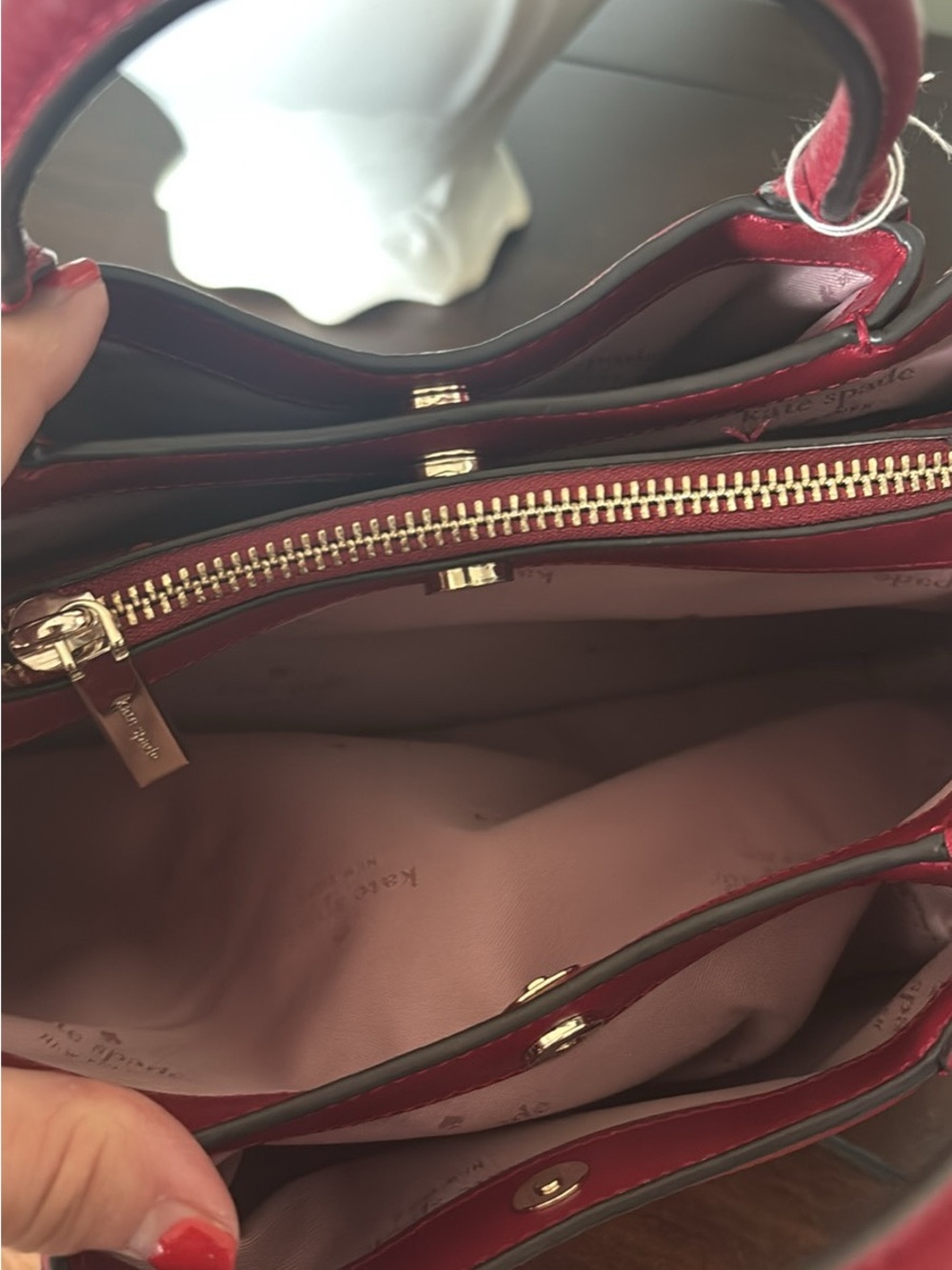 kate spade Red Pebbled Leather Satchel with Gold Hardware - Picture 6 of 7